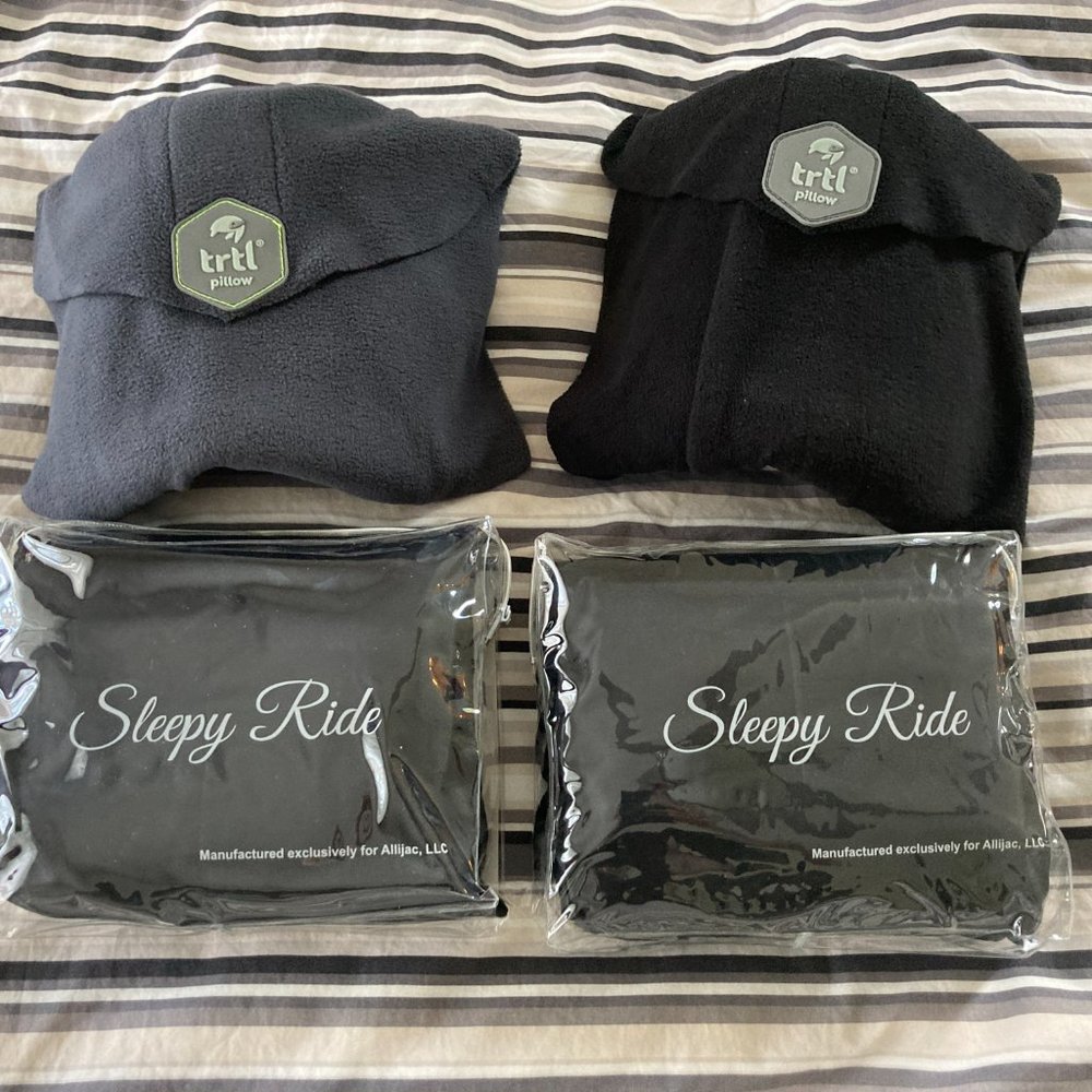 TRTL Travel Neck Pillow and Sleepy Ride Footrest Combo Package x2